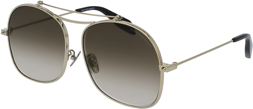 Am0088s - Alexander Mcqueen Am0088s Metal Sunglasses, Gold With (1117x480), Png Download