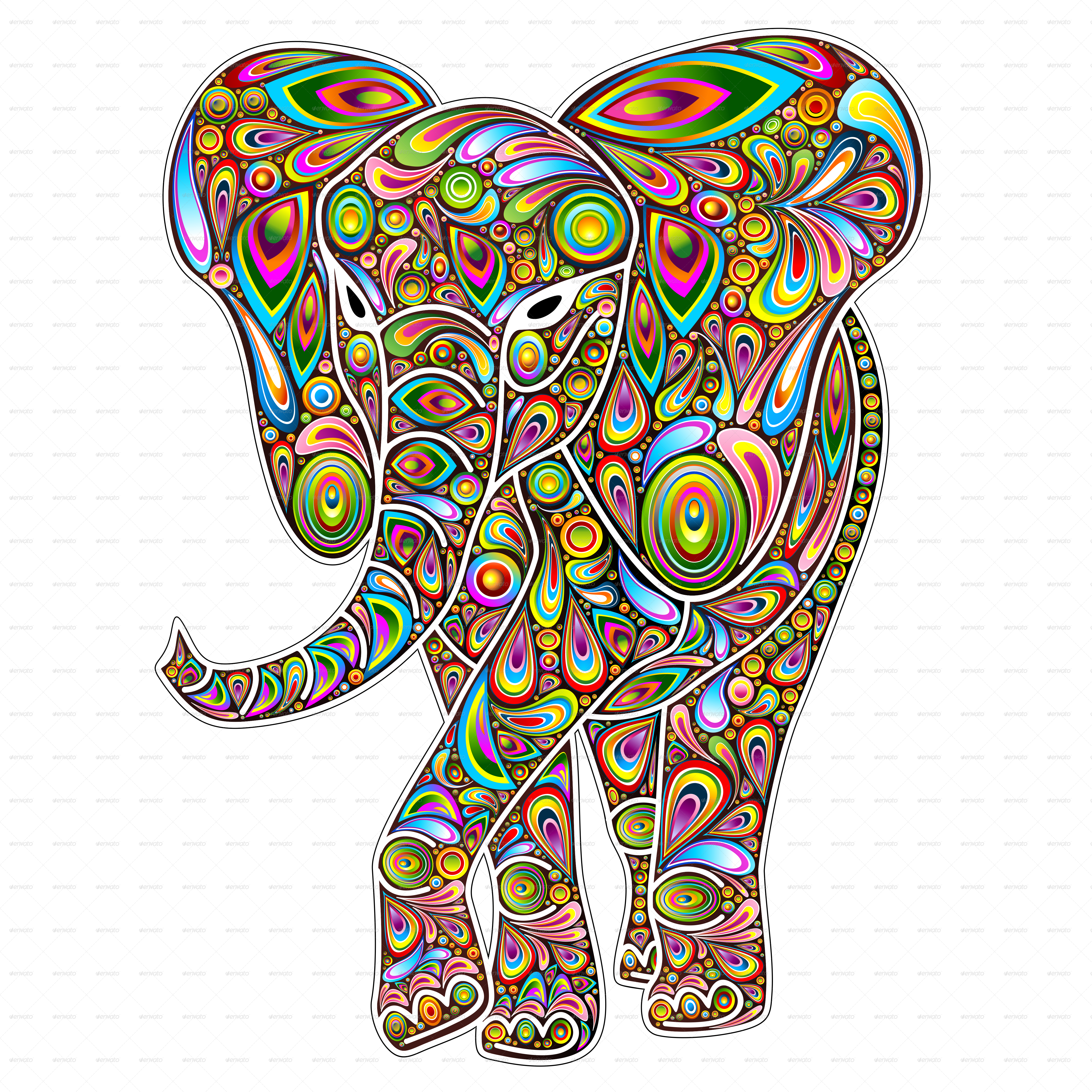 Drawn Asian Elephant Psychedelic - Ebern Designs Grace Indian Elephant Figure With Trippy (5000x5000), Png Download