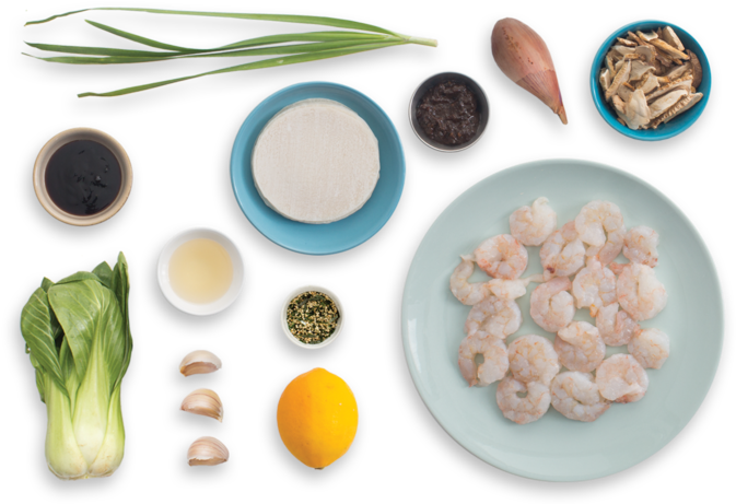 Shrimp & Shiitake Dumplings With Sautéed Bok Choy & - Dipping Sauce (700x477), Png Download