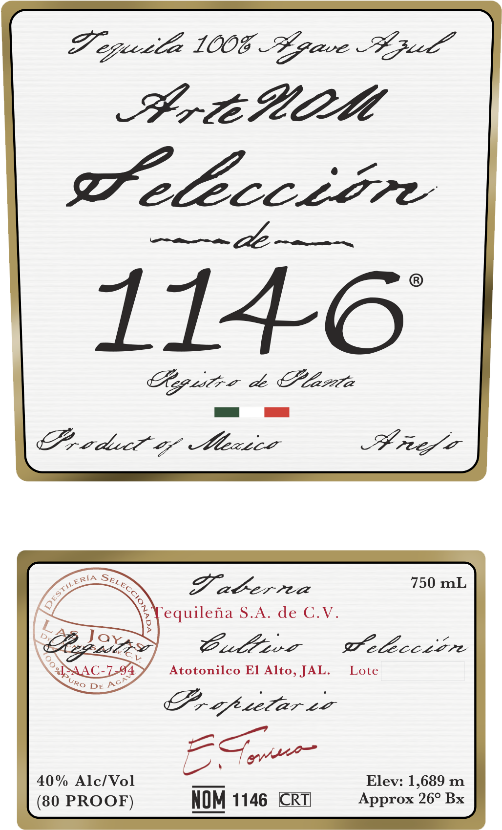 Label (png) - Selección Artenom 1580 Blanco Tequila - 750 Ml Bottle (1123x1789), Png Download
