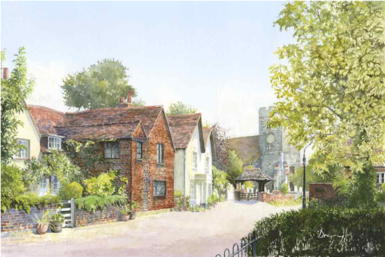 St Peters Church Old Woking - Painting (550x550), Png Download