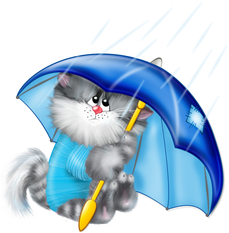 Cat With Umbrella Png Free Clipart - Cat With Umbrella Clipart (754x767), Png Download