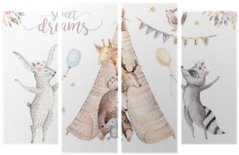 Cute Baby Giraffe, Deer Animal Nursery Mouse And Bear, - Aircraft Wall Art Canvas (400x400), Png Download