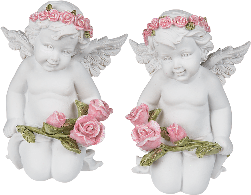 Ángel De Poliresina De Rodillas Con Corona De Rosas - Angel Con Corona De Flores (945x709), Png Download