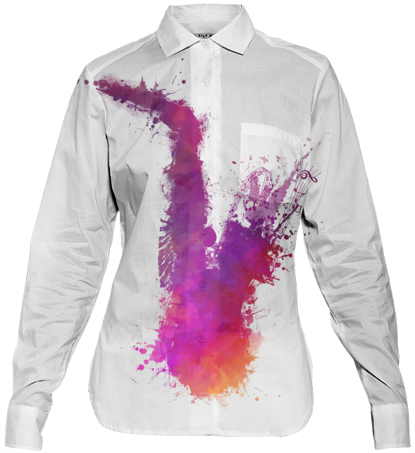 Saxophone Womens Button Down $82 - Saxophone (596x663), Png Download