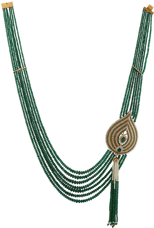 String Of Emrald Beeds With A Side Brroch Studded With - Necklace (700x791), Png Download