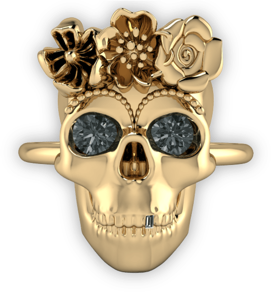 Yellow Gold Day Of The Dead Skull Ring - Ring (800x800), Png Download