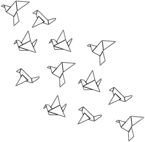 Origami Birds Drawing (567x557), Png Download