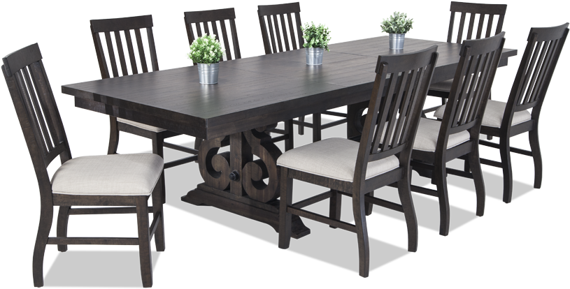 Sanctuary 9 Piece Dining Set With Slat Chairs - Dining Room (846x534), Png Download