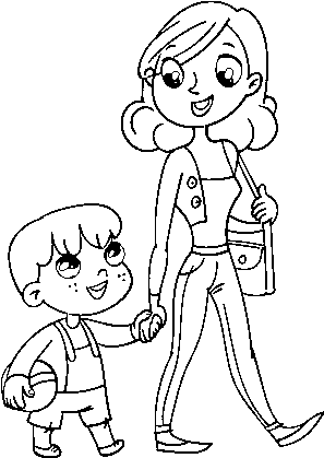 Mother Walking With Child Coloring Page - Crianças Andando Desenho Png (600x470), Png Download