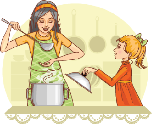 Mother And Daughter Clipart Png - Mother In Kitchen Clipart (489x399), Png Download
