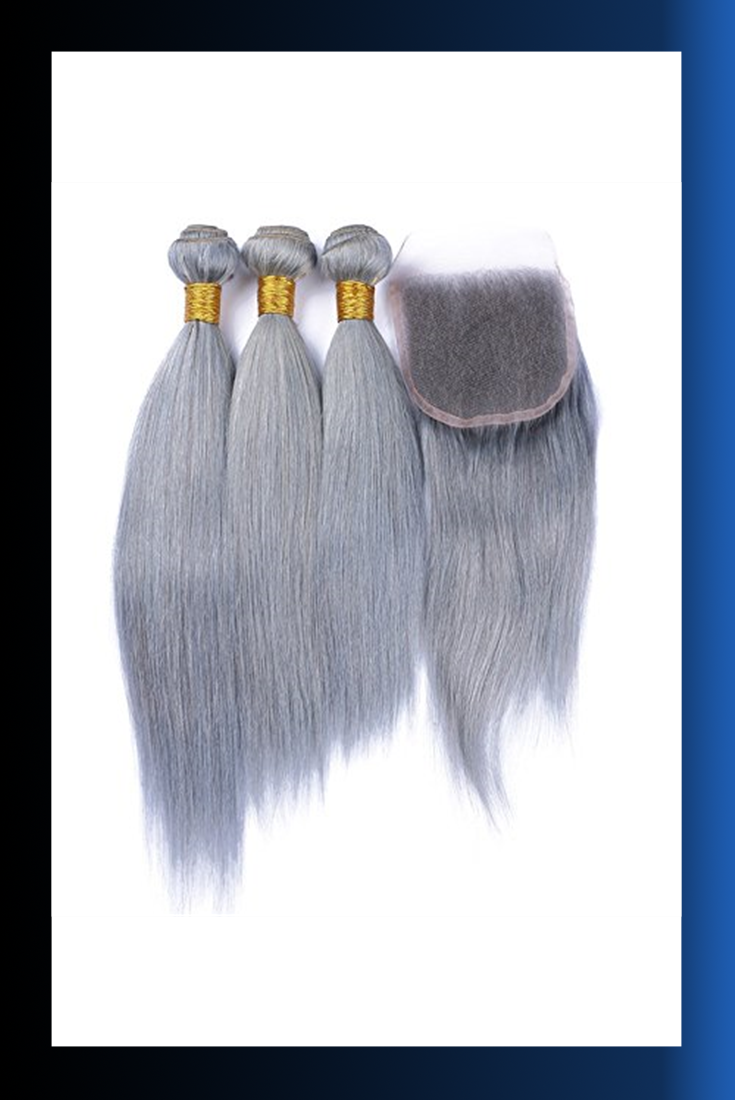 Ruma Hair Pure Gray Hair Weave 3 Bundles With 4×4 Lace - Tony Beauty Hair 8a Brazilian 3 Bundles 26" Unprocessed (735x1100), Png Download