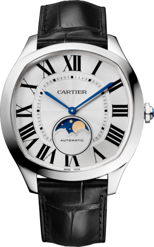 Cartier Drive De Cartier Moon Phases Watch Steel Leather (314x504), Png Download