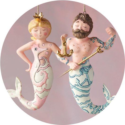 Glitterville Mermaid & Merman Ornaments - Glitterville Merman Nautical Christmas Tree Ornament, (540x549), Png Download