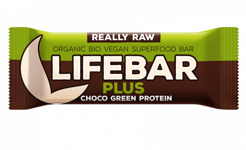 Lifefood Chocolate Green Protein Lifebar Plus 47 G - Life Food (500x305), Png Download