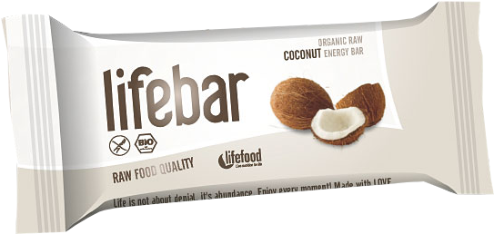 Healthy Coconut Bar, Raw Organic, Lifebar - Lifefood Organic Coconut Lifebar 15 X 47g (562x277), Png Download