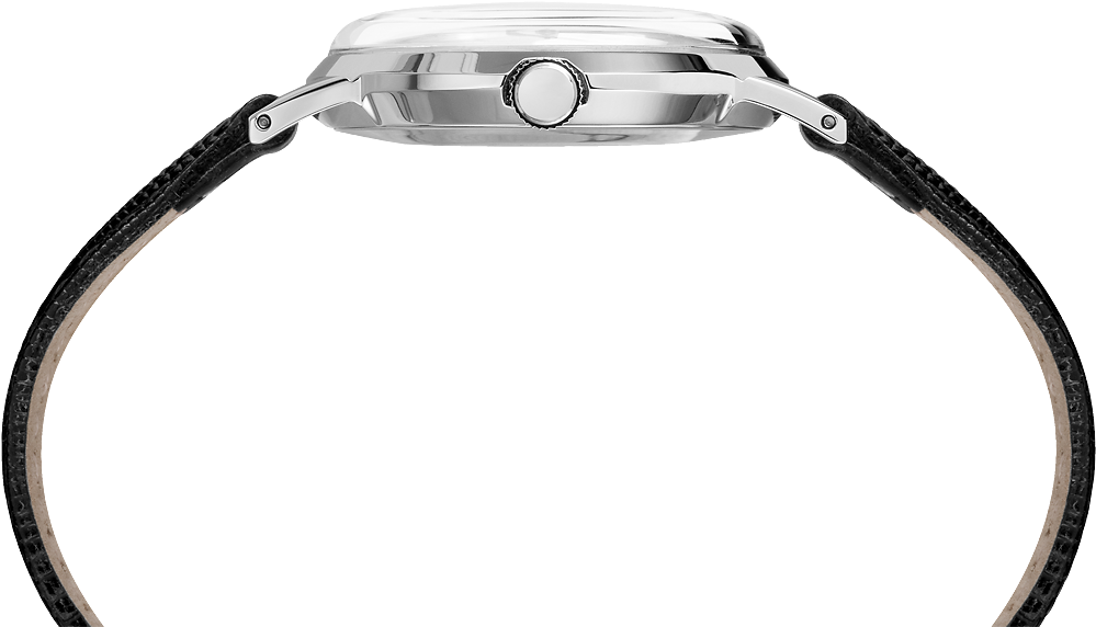 Hand Wound 34mm Leather Strap Watch Black/silver Tone - Watch (1000x1200), Png Download