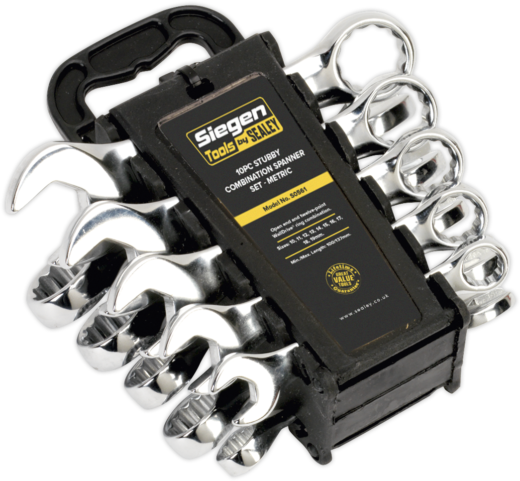 Drop-forged Chrome Vanadium Steel Combination Spanners - Sealey Combination Spanner Set Stubby 10pc Metric (900x900), Png Download