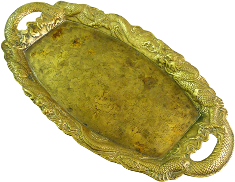 Chinese Brass Plate Or Tray With Dragon Motifs - Gold (500x500), Png Download