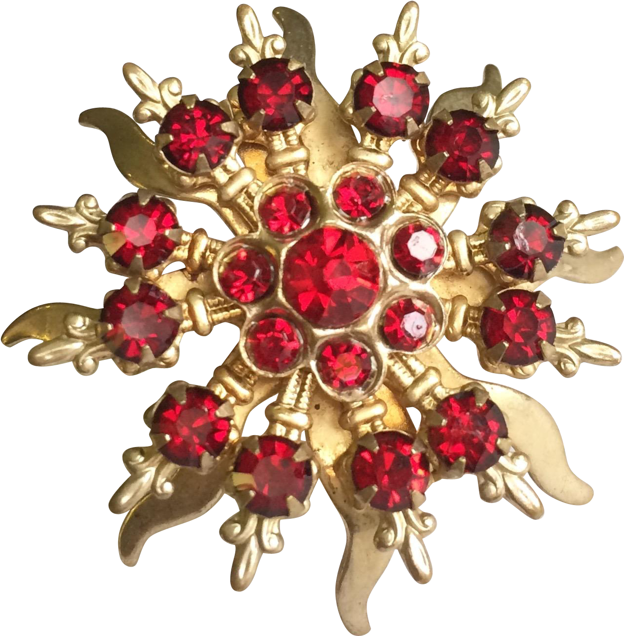Vintage Red Rhinestone Starburst Brooch Found At Www - Pendant (1291x1291), Png Download