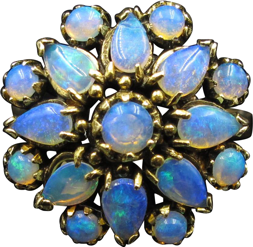 Starburst Blue Opal Cluster Estate Ring In 14k Gold - Jewellery (843x843), Png Download