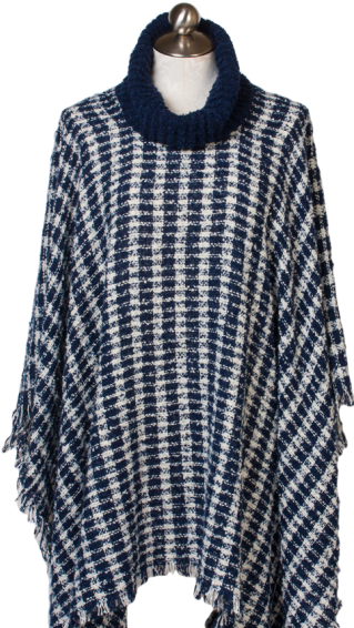 1940 Navy Houndstooth Turtleneck Poncho - Tartan (600x600), Png Download