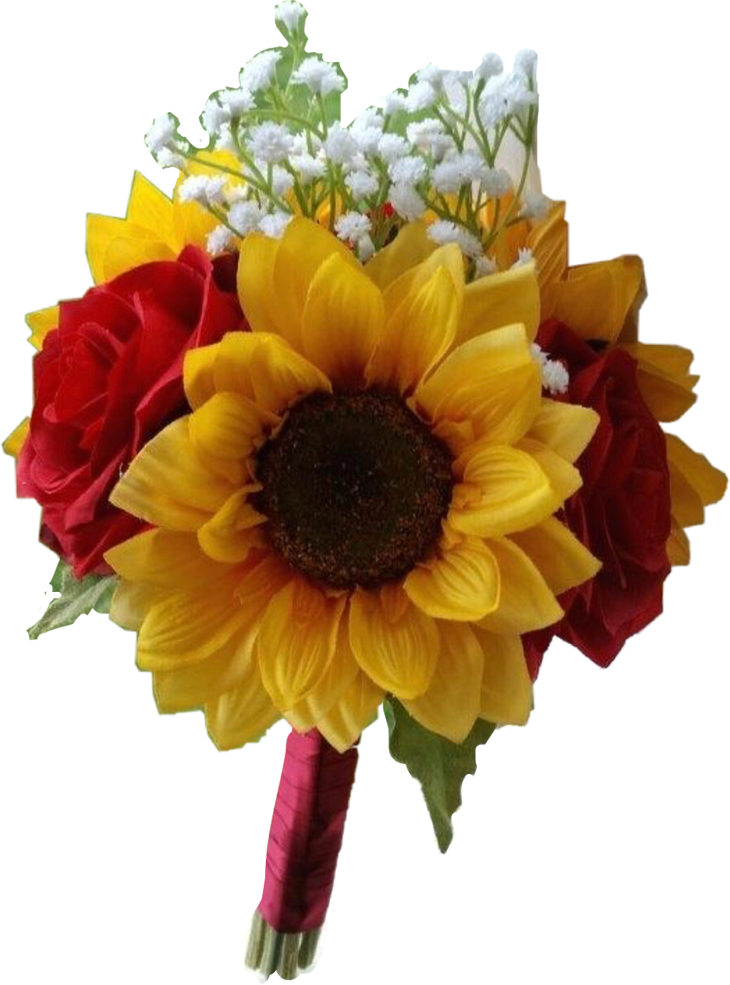 Report Abuse - Sunflower And Red Roses Bouquet (1024x1381), Png Download