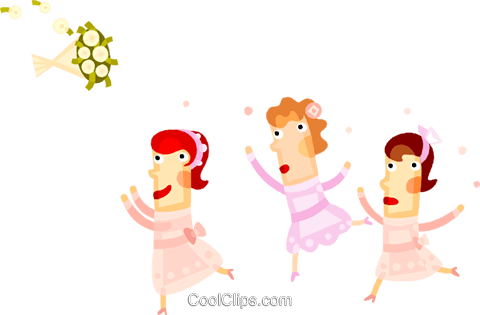 Women Catching The Wedding Bouquet Royalty Free Vector - Cartoon Bridesmaid Clipart (480x315), Png Download