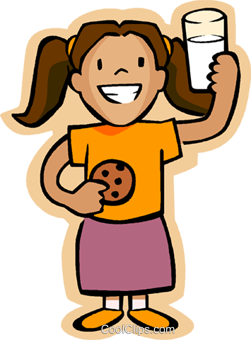 Little Girl With Milk And Cookie Royalty Free Vector - Cartoon Girl Drinking Milk (355x480), Png Download