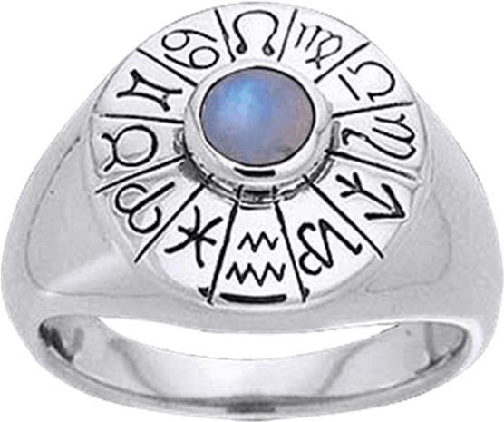 White Bronze Zodiac Wheel Gemstone Ring - "wheel Of The Year Zodiac Ring" (555x555), Png Download