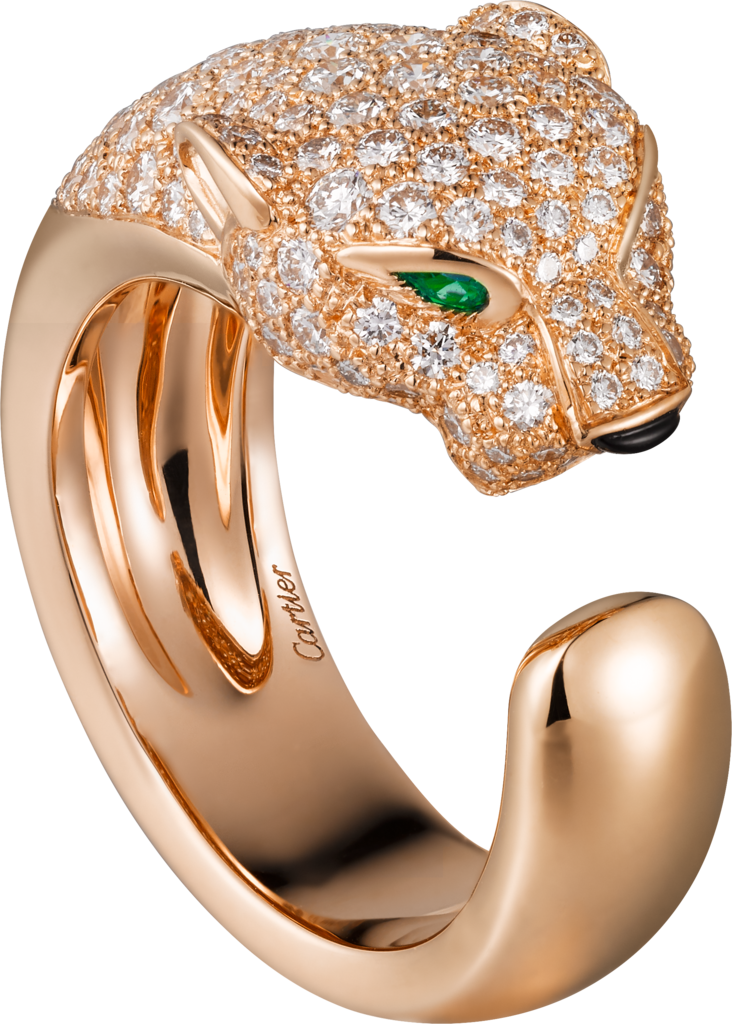 Panthère De Cartier Ringpink Gold, Diamonds, Emeralds, - Cartier Panther Ring Rose Gold (732x1024), Png Download