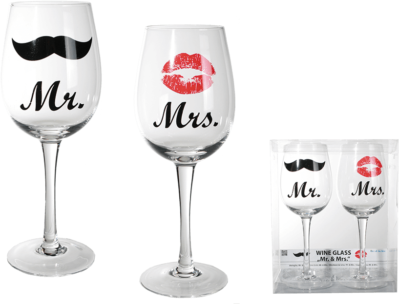 Bigbuy Mr And Mrs Wine Glasses - Moustache (945x709), Png Download