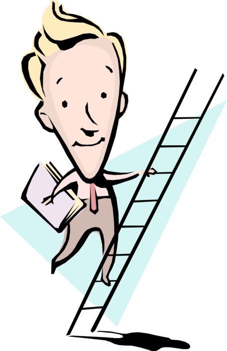 Vector Illustration Of Businessman Climbing Ladder (454x700), Png Download