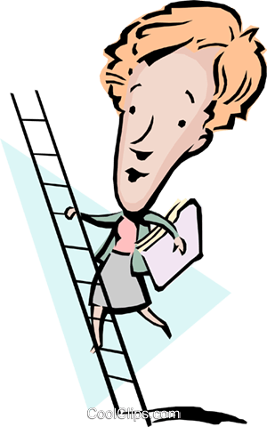 Cartoon Lady Climbing A Ladder Royalty Free Vector - Climb Ladder Cartoon Png (300x480), Png Download