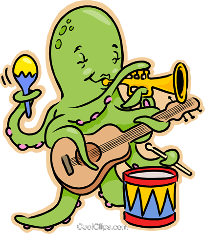 Octopus Playing Guitar, Drums, Trumpet Royalty Free - 3drose Octupus Music, Iron On Heat Transfer, 6 By 6-inch, (419x480), Png Download