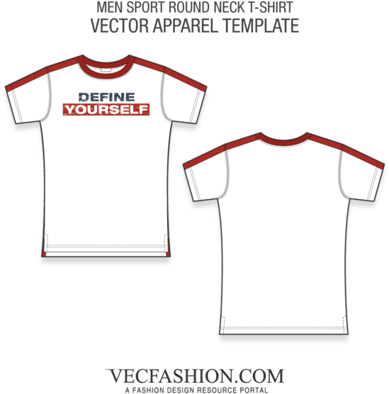 Sport Round Neck T Shirt Fashion Flat - Round Neck T Shirt Pattern (600x600), Png Download