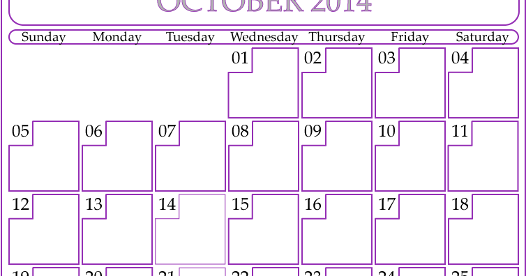 October 2014 Calendar Printable Blank - 2014 (754x396), Png Download