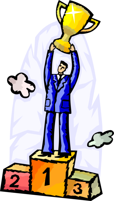 Vector Illustration Of Winning Businessman On Winner's (397x700), Png Download
