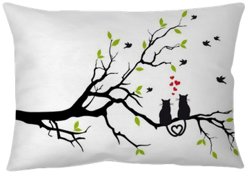 Cats In Love On Tree Branch, Vector Pillow Cover • - Love Bird On Tree Art (400x400), Png Download