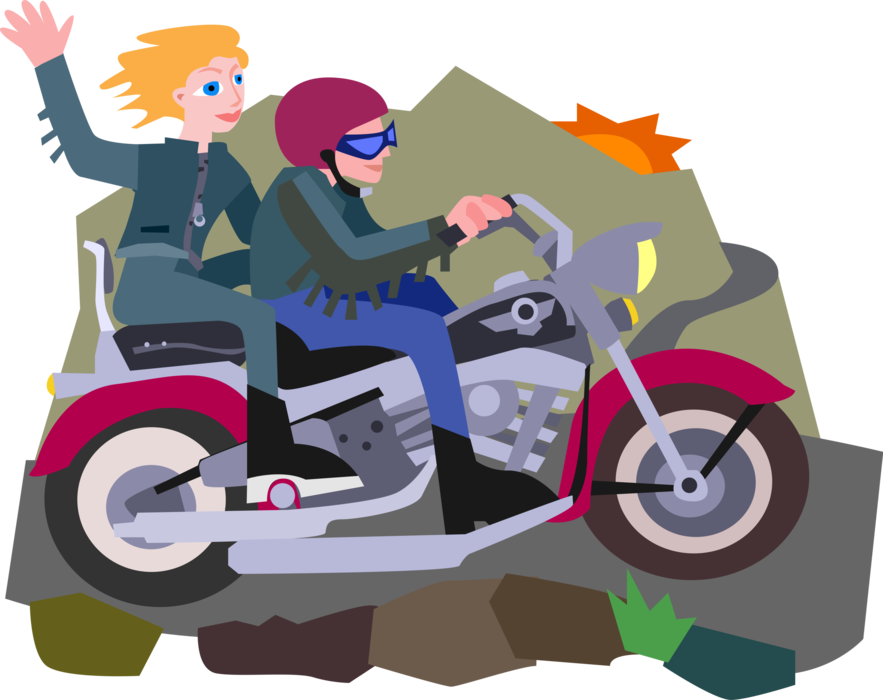Vector Illustration Of Riders Ride Motorcycle Or Motorbike - Motorcycle (883x700), Png Download