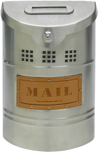 Ecco E1 Stainless Steel Mailbox Brushed Leather E1x - Small Wall Mount Mail Box - Polished Stainless/leather (445x600), Png Download