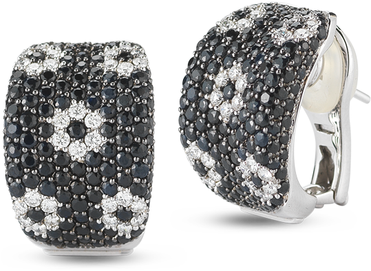 Roberto Coin Fantasia 18k White Gold Earring With Diamonds - Roberto Coin Diamond Black Sapphire Earrings (1600x1600), Png Download