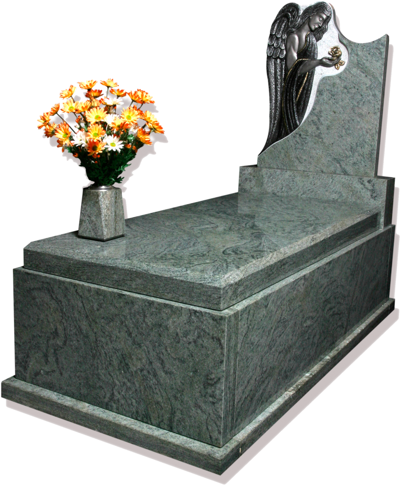 Panteón En Granito Verde Con Escultura Del Ángel Orando - Tumbas En Png (892x1030), Png Download
