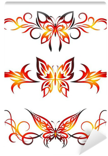 Set Tribal With Butterflies, Tattoo Wall Mural • Pixers® - Supperb 6-pack Halloween B&w Spider Dragon Angel (400x400), Png Download
