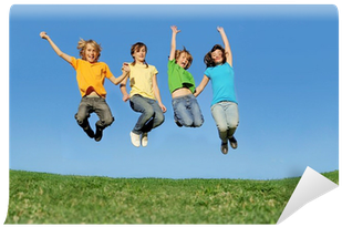 Happy Group Of Kids Or Children Jumping Wall Mural - Tenagers Jumping (400x400), Png Download