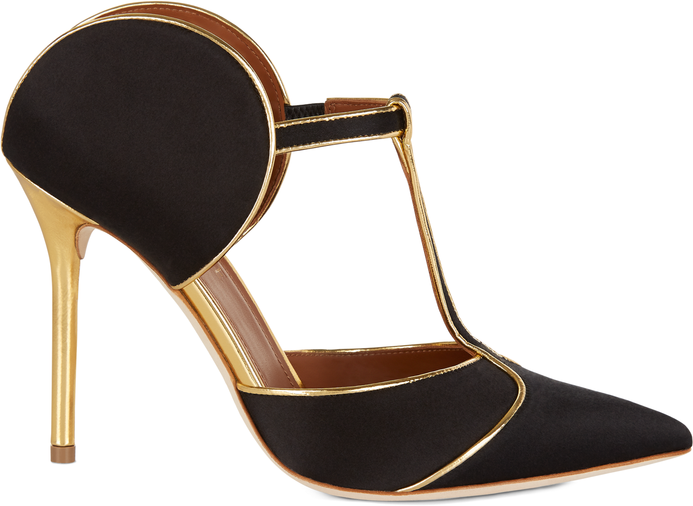 Black Satin Gold Mirror Nappa - Malone Souliers (1600x1600), Png Download