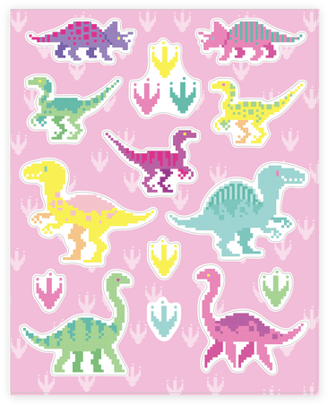 Cute Pastel Pixel Dinosaur Sticker/decal Sheet - Pastel Dinosaur Png (484x484), Png Download