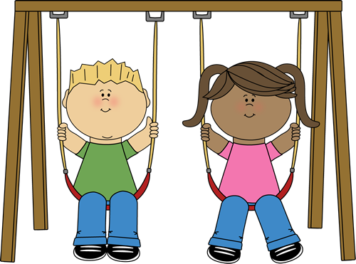 Playground Swing Set Clipart - Kids On Swing Clipart (500x371), Png Download
