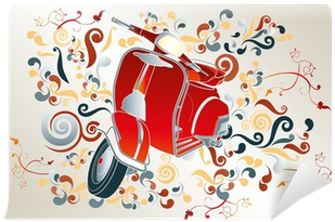 Retro Illustration With Red Scooter, Colorful Swirls - Illustration (400x400), Png Download