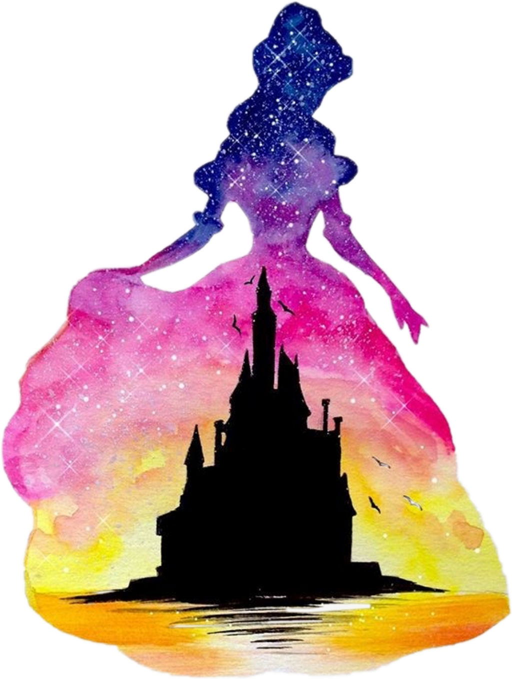 Download HD Disney Castle Watercolour Belle Beauty Beautyandthebeas - Disney  Princess Watercolor Paintings Transparent PNG Image - NicePNG.com, image size:1024x1358